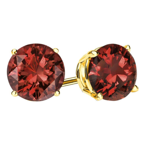 18k Yellow Gold Plated 1/4 Carat Round Created Garnet Stud Earrings 4mm
