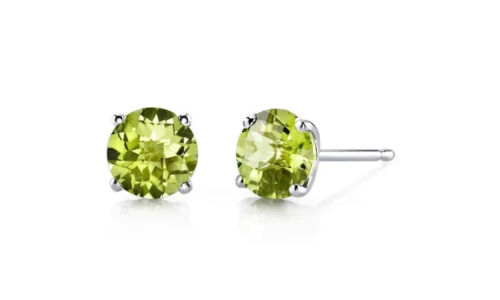 18k White Gold Plated 1/4 Carat Round Created Peridot Stud Earrings 4mm