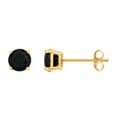 18k Yellow Gold Plated 1/4 Carat Round Created Black Sapphire Stud Earrings 4mm