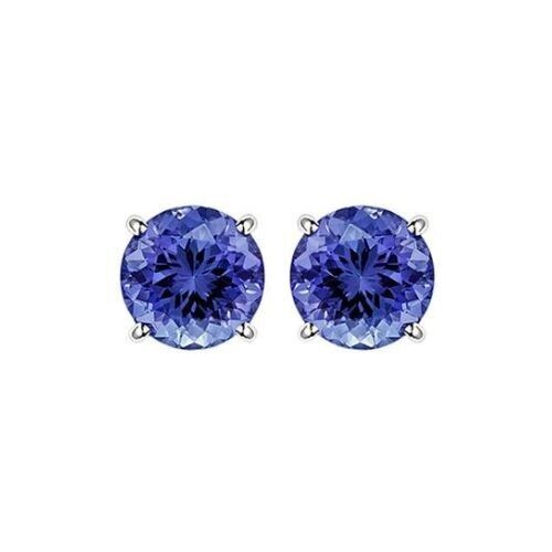 18k White Gold Plated 1/4 Carat Round Created Tanzanite Stud Earrings 4mm